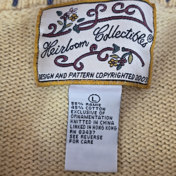 Vintage Heirloom Embroidered Heart Button Front Cardigan Sweater Cottagecore L - Picture 9 of 10